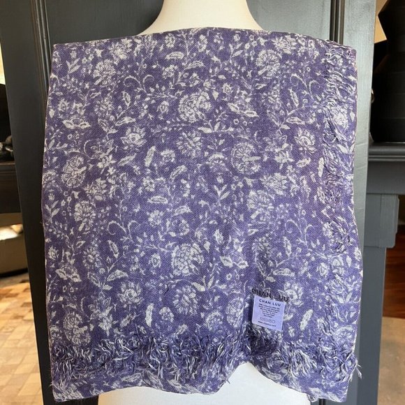 New Auth Chan Luu Dahlia Floral Cashmere Silk Scarf- Mulberry Blue - Picture 5 of 7